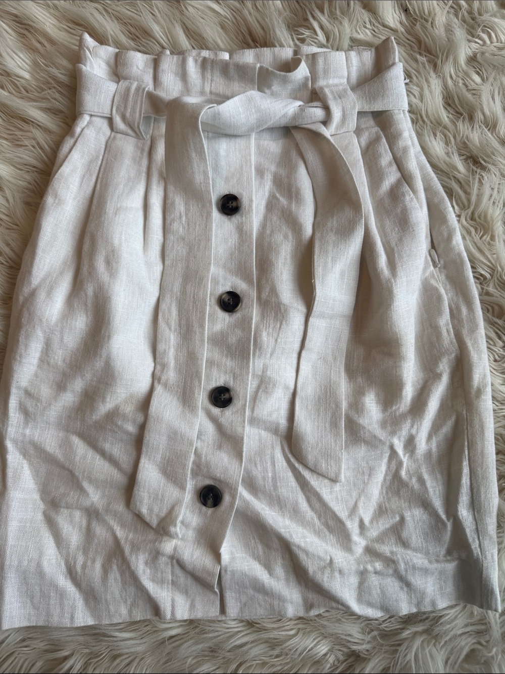 High-Waist Button-Front Linen Blend Skirt in Light Beige